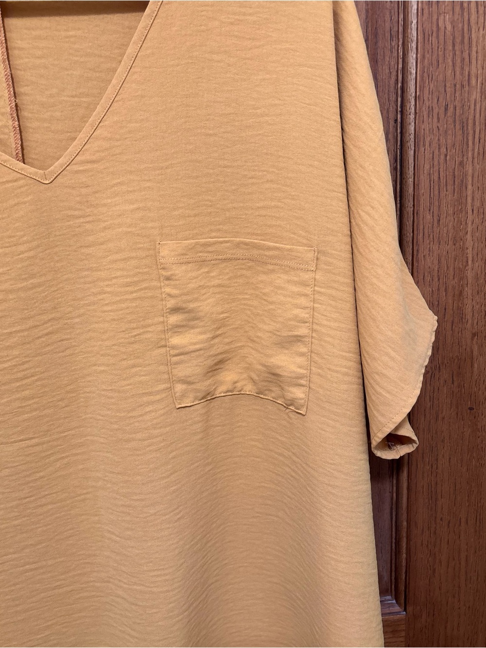 Zenana Outfitters Mustard V-Neck Short Sleeve Pocket Tunic - Picture 2 of 6